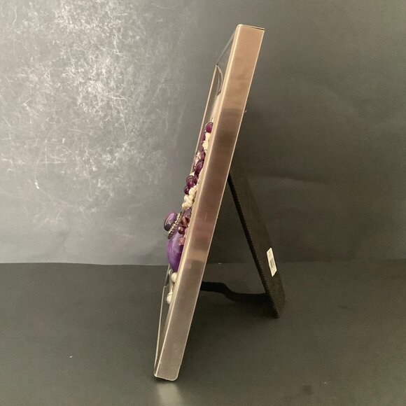 PICTURE FRAME With Bouquet Flowers Pewter Frame Purple Silver Flowers 5x7 - Picture 2 of 5